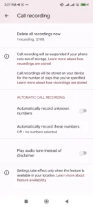 Google Dialer call recording option