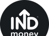 INDmoney logo with an upward arrow integrated into the letter 'N', displayed in white on a dark circular background