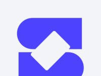 Abstract blue geometric logo of SuperMoney with two curved shapes and a central diamond shape